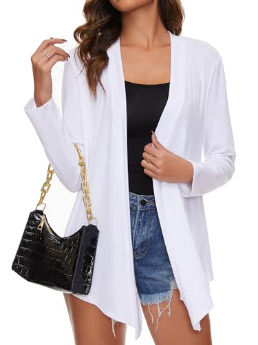 Famrrifuu Strickjacke Damen Lang Wasserfall Cardigan Sommer Leichte Jacke Casual Langarm Elegant Sommerjacke,Weiß,XXL von Famrrifuu