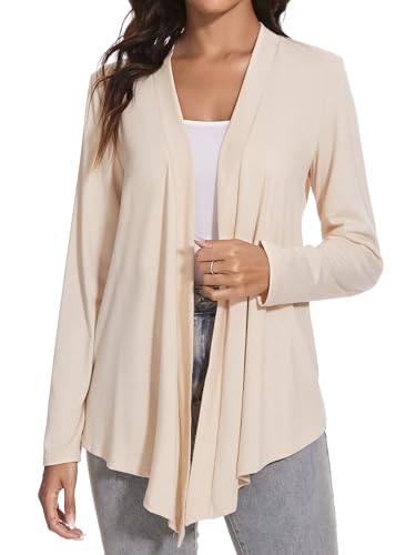 Famrrifuu Strickjacke Damen Lang Wasserfall Cardigan Sommer Leichte Jacke Langarm Elegant Sommerjacke,Aprikose,XL von Famrrifuu