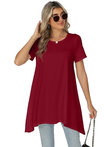 Famrrifuu T-Shirt Damen Übergröße Sommer Oberteil Kurzarm Rundhals Longshirt Freizeit Locker Tunika Top, Weinrot, XL Famrrifuu T-Shirt Damen Übergröße Sommer Oberteil Kurzarm Rundhals Longshirt Freizeit Locker Tunika Top, Weinrot, XL von Famrrifuu