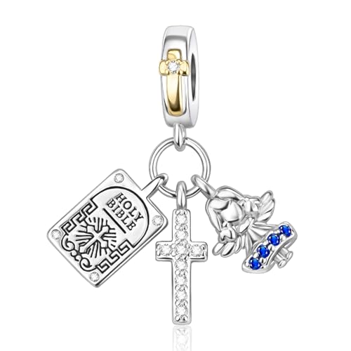 Famuan Bibelengelkreuz Charm 925 Sterling Silber Anhänger für Frauen Armbänder Muttertag Valentinstag Geburtstag Weihnachten Geschenke für Mädchen Familie Freunde von Famuan