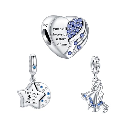 Famuan Blaues Liebesgelübde Charm 925 Sterling Silber Anhänger für Frauen Armbänder Muttertag Valentinstag Geburtstag Weihnachten Geschenke für Gattin Familie Freunde von Famuan