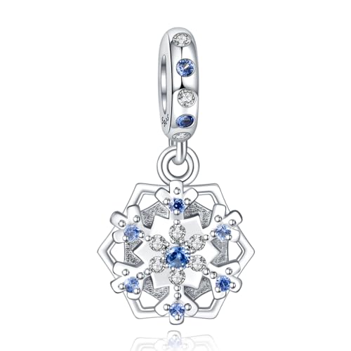 Famuan Blue Snowflake Charm 925 Sterling Silber Anhänger Armbänder Weihnachten Valentinstag Geburtstag Schmuck Geschenke für Familie Freunde Frauen von Famuan