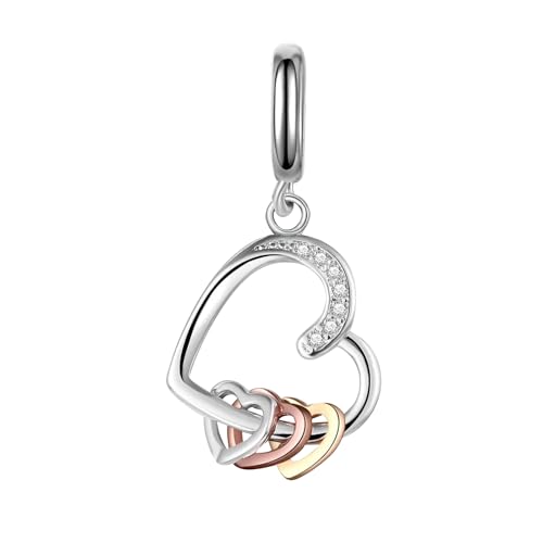 Famuan Dreifarbiger Herzring Charm 925 Sterling Silber Anhänger für Frauen Armbänder Muttertag Valentinstag Geburtstag Weihnachten Geschenke für Gattin Familie Freunde von Famuan