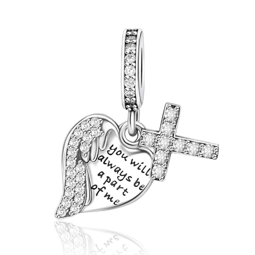 Famuan Flügel und Kreuz Charm 925 Sterling Silber Anhänger für Frauen Armbänder Muttertag Valentinstag Geburtstag Weihnachten Geschenke für Gattin Familie Freunde von Famuan