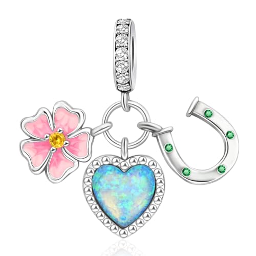 Famuan Gänseblümchen-Herzhufeisen Charm 925 Sterling Silber Anhänger für Frauen Armbänder Muttertag Valentinstag Geburtstag Weihnachten Geschenke für Gattin Familie Freunde von Famuan