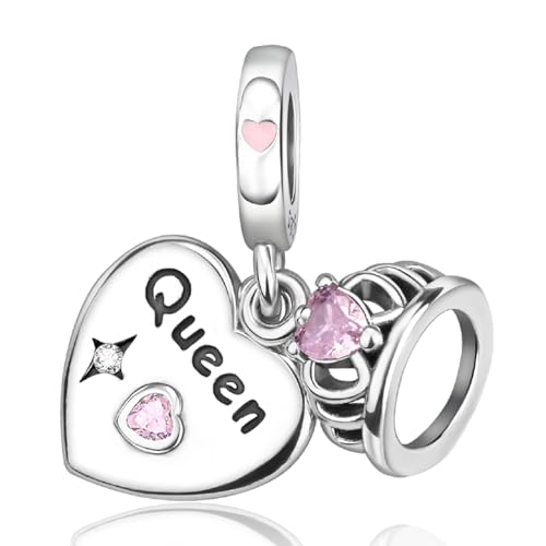 Famuan Herzkönigin-Krone Charm 925 Sterling Silber Anhänger für Frauen Armbänder Muttertag Valentinstag Geburtstag Weihnachten Geschenke für Gattin Familie Freunde von Famuan