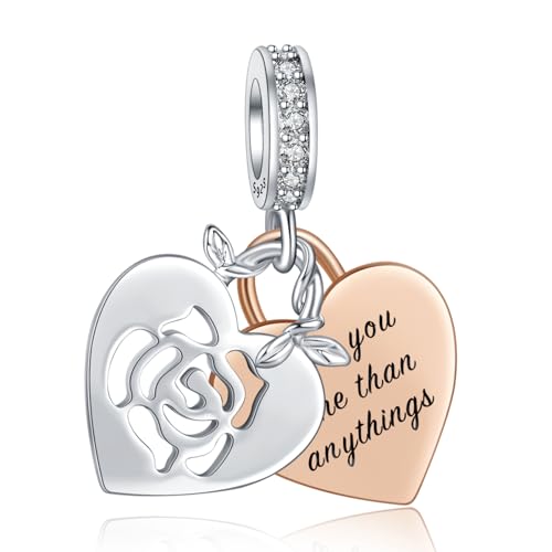 Famuan Hohles zweifarbiges Herz Charm 925 Sterling Silber Anhänger für Frauen Armbänder Muttertag Valentinstag Geburtstag Weihnachten Geschenke für Gattin Familie Freunde von Famuan