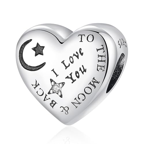Famuan I Love You to the Moon and Back Charm 925 Sterling Silber Anhänger Armbänder Weihnachten Valentinstag Geburtstag Schmuck Geschenke für Familie Freunde Frauen von Famuan