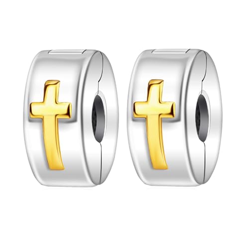 Famuan Jewelry 2PCS Cross Clips Charm Silber Stopper Spacer für Frauen Armbänder Muttertag Valentinstag Geburtstag Weihnachten Geschenke für Frau Mädchen Familie Freunde von Famuan