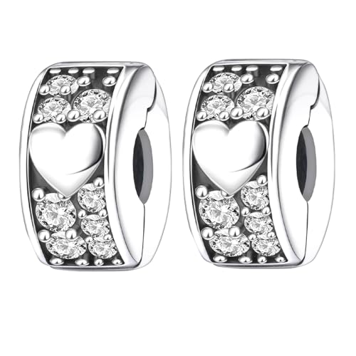 Famuan Jewelry 2PCS Heart Clips Charm Silber Stopper Spacer für Frauen Armbänder Muttertag Valentinstag Geburtstag Weihnachten Geschenke für Frau Mädchen Familie Freunde von Famuan