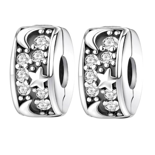 Famuan Jewelry 2PCS Moon and Star Clips Charm Silber Stopper Spacer für Frauen Armbänder Muttertag Valentinstag Geburtstag Weihnachten Geschenke für Frau Mädchen Familie Freunde von Famuan
