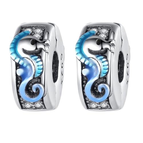 Famuan Jewelry 2PCS Seahorses Clips Charm Silber Stopper Spacer für Frauen Armbänder Muttertag Valentinstag Geburtstag Weihnachten Geschenke für Frau Mädchen Familie Freunde von Famuan