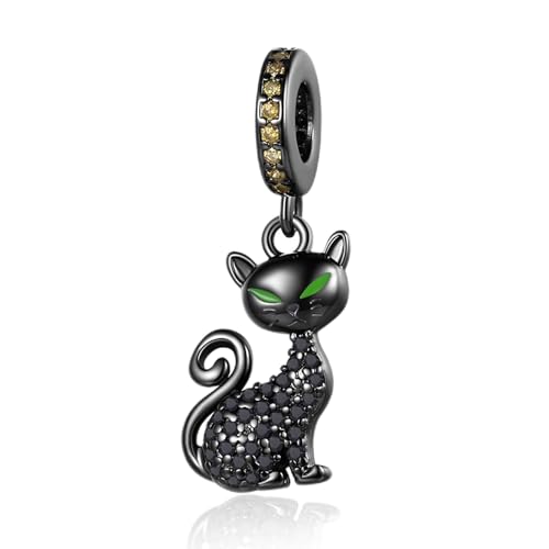 Famuan Jewelry Black Cat Charm 925 Sterling Silber Anhänger Perlen für Frau fit Armbänder Halskette Muttertag Valentinstag Geburtstag Weihnachten Geschenke für Frau Mädchen Familie Freunde von Famuan