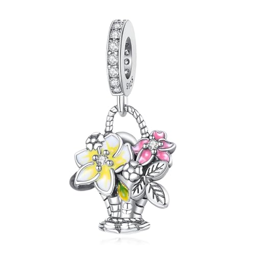 Famuan Jewelry Bouquet Spring Charm 925 Sterling Silber Anhänger Perlen für Frau passen Armbänder Halskette Muttertag Valentinstag Geburtstag Weihnachten Geschenke für Frau Mädchen Familie Freunde von Famuan
