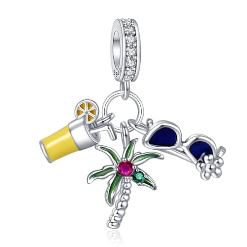 Famuan Jewelry Coconut Trees and Sunglasses Charm 925 Sterling Silber Anhänger für Frauen Armbänder Muttertag Valentinstag Geburtstag Weihnachten Geschenke für Frau Mädchen Familie Freunde von Famuan
