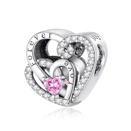 Famuan Jewelry Double Heart Charm 925 Sterling Silber Anhänger für Frauen Armbänder Muttertag Valentinstag Geburtstag Weihnachten Geschenke für Mädchen Familie Freunde von Famuan