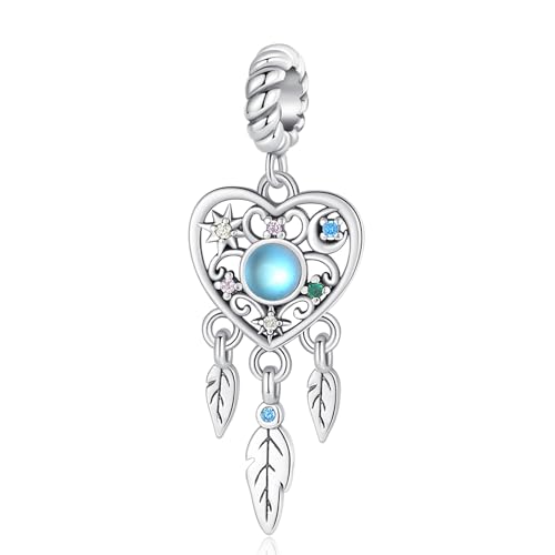 Famuan Jewelry Dreamcatcher Dangle Charm 925 Sterling Silber Anhänger für Frauen Armbänder Muttertag Valentinstag Geburtstag Weihnachten Geschenke für Mädchen Familie Freunde von Famuan