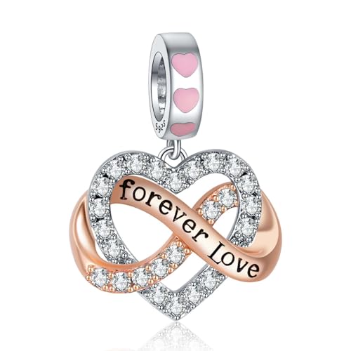 Famuan Jewelry Forever Love Charm 925 Sterling Silber Anhänger Perlen für Frau passen Armbänder Halskette Muttertag Valentinstag Geburtstag Weihnachten Geschenke für Frau Mädchen Familie Freunde von Famuan