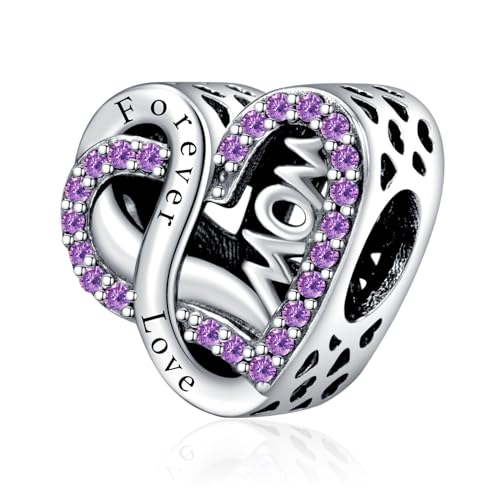 Famuan Jewelry Forever Love Mom Charm 925 Sterling Silber Anhänger Perlen für Frau passen Armbänder Halskette Muttertag Valentinstag Geburtstag Weihnachten Geschenke für Frau Mädchen Familie Freunde von Famuan