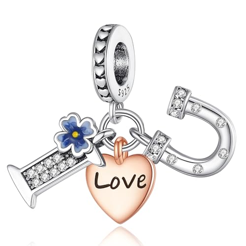 Famuan Jewelry I Love You Dangle Charm 925 Sterling Silber Anhänger für Frauen Armbänder Muttertag Valentinstag Geburtstag Weihnachten Geschenke für Mädchen Familie Freunde von Famuan