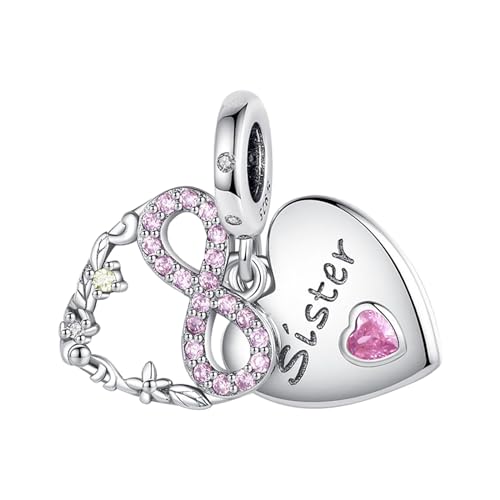 Famuan Jewelry Infinite Love Sister Charm 925 Sterling Silber Anhänger Perlen für Frau passen Armbänder Halskette Muttertag Valentinstag Geburtstag Geschenke für Frau Mädchen Familie Freunde von Famuan