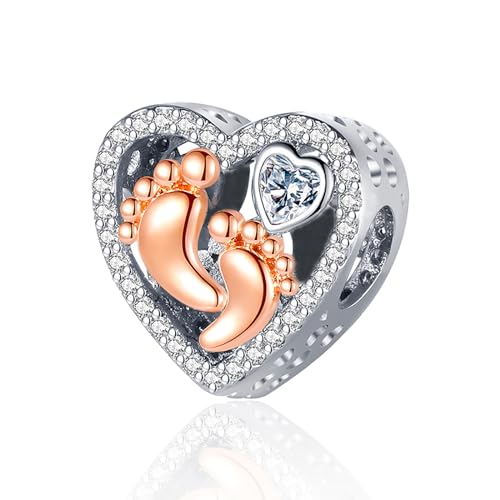 Famuan Jewelry Love & Heart Baby Paws Charm 925 Sterling Silber Anhänger Perlen für Frau fit Armbänder Halskette Muttertag Valentinstag Geburtstag Geschenke für Frau Mädchen Familie Freunde von Famuan