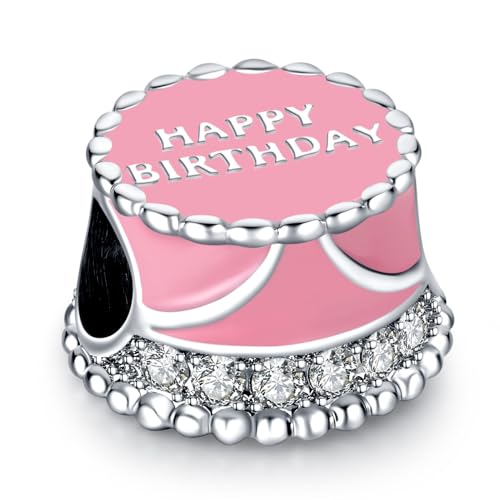 Famuan Jewelry Pink Birthday Cake Charm 925 Sterling Silber Anhänger für Frauen Armbänder Muttertag Valentinstag Geburtstag Weihnachten Geschenke für Mädchen Familie Freunde von Famuan