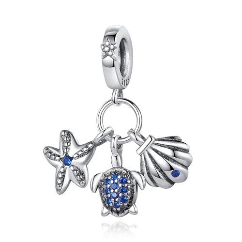 Famuan Jewelry Shell Turtles and Starfish Dangle Charm 925 Sterling Silber Anhänger für Frauen Armbänder Muttertag Valentinstag Geburtstag Weihnachten Geschenke für Frau Mädchen Freunde von Famuan