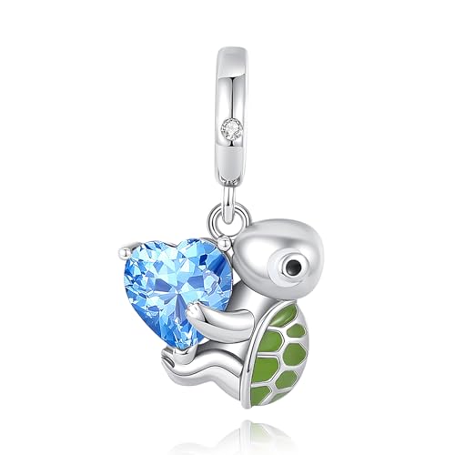 Famuan Jewelry Tortoise with diamonds Charm 925 Sterling Silber Anhänger für Frauen Armbänder Muttertag Valentinstag Geburtstag Weihnachten Geschenke für Frau Mädchen Familie Freunde von Famuan
