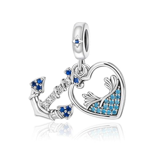 Famuan Jewelry Waves and Anchors Charm 925 Sterling Silber Anhänger für Frauen Armbänder Muttertag Valentinstag Geburtstag Weihnachten Geschenke für Frau Mädchen Familie Freunde von Famuan