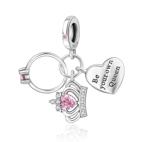 Famuan Kronenring Herz Charm 925 Sterling Silber Anhänger für Frauen Armbänder Muttertag Valentinstag Geburtstag Weihnachten Geschenke für Gattin Familie Freunde von Famuan