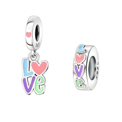 Famuan Liebe wie Ölgemälde Charm 925 Sterling Silber Anhänger für Frauen Armbänder Muttertag Valentinstag Geburtstag Weihnachten Geschenke für Gattin Familie Freunde von Famuan