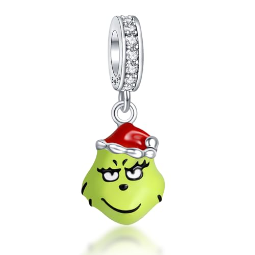 Famuan Naughty Green Monster Charm 925 Sterling Silber Anhänger Armbänder Weihnachten Valentinstag Geburtstag Schmuck Geschenke für Familie Freunde Frauen von Famuan
