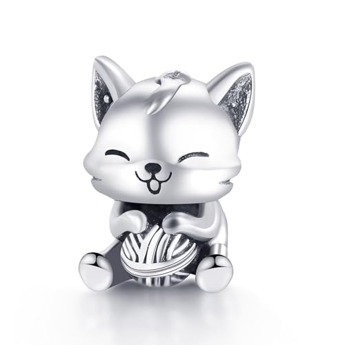 Famuan Schmuck Haustier Katze baumeln Charme 925 Sterling Silber Anhänger Perlen für Frau passen Armbänder Halskette Muttertag Valentinstag Geburtstag Geschenke für Frau Mädchen Familie Freunde von Famuan