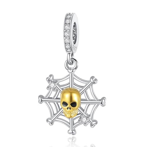Famuan Spider Web Skull Charm 925 Sterling Silber Anhänger Armbänder Halloween Valentinstag Geburtstag Schmuck Geschenke für Familie Freunde Frauen von Famuan