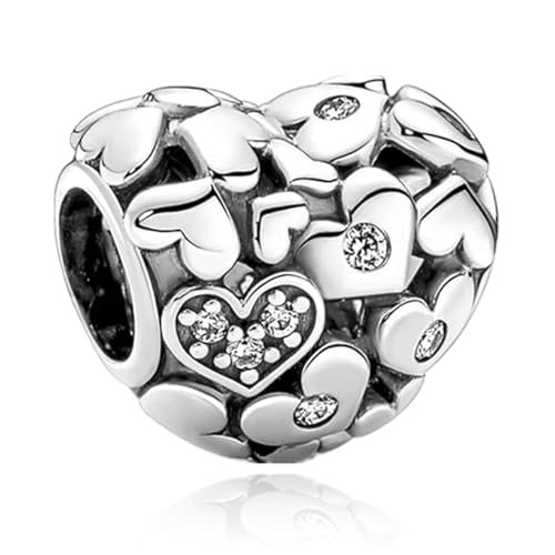Famuan Voller Liebe Charm 925 Sterling Silber Anhänger für Frauen Armbänder Muttertag Valentinstag Geburtstag Weihnachten Geschenke für Gattin Familie Freunde von Famuan