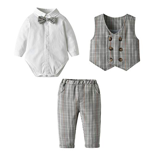 Famuka Baby Junge Anzug Festanzug Hochzeit Taufe Babykleidung Set (Grau 2, 52, 3 Monate) von Famuka