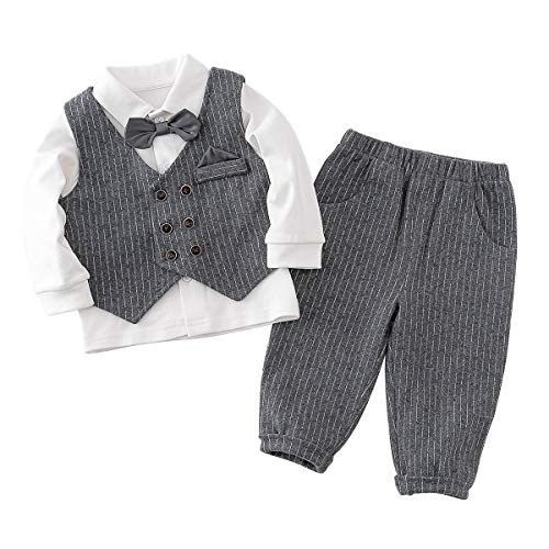 Famuka Baby Anzüge Baby Junge Sakkos Taufe Hochzeit Babybekleidung Set (Grau, 110) von Famuka