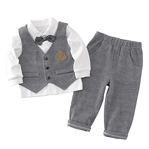 Famuka Baby Anzüge Baby Junge Sakkos Taufe Hochzeit Babybekleidung Set (Grau 2, 80) von Famuka