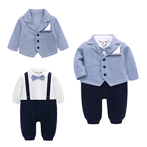 Famuka Baby Anzug Festanzug Smoking Sakkos Baby Junge Taufe Hochzeit Fotoshooting Babykleidung (Blau,12M) von Famuka