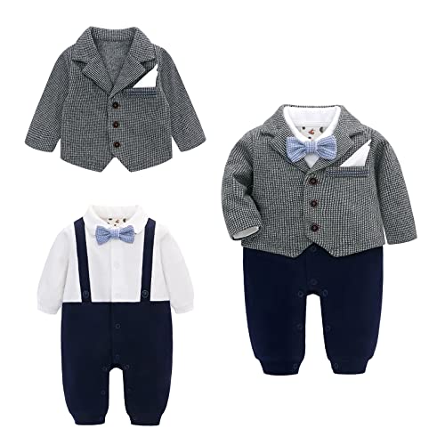 Famuka Baby Anzug Festanzug Smoking Sakkos Baby Junge Taufe Hochzeit Fotoshooting Babykleidung (Grau,3M) von Famuka