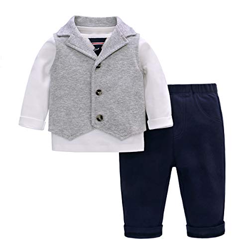 Famuka Baby Anzug Smoking Festanzug Sakkos Taufe Hochzeit Babykleidung Set (Grau, 73, 9 Monate) von Famuka