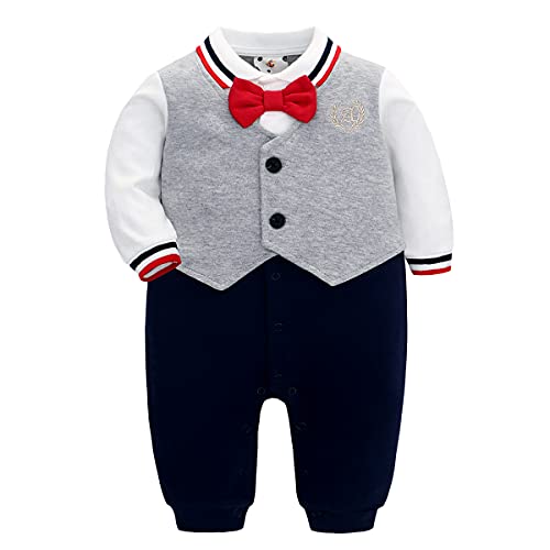 Famuka Baby Anzug Strampler Taufe Hochzeit Babykleidung Outfit Babyoverall (3 Monate, Grau) von Famuka