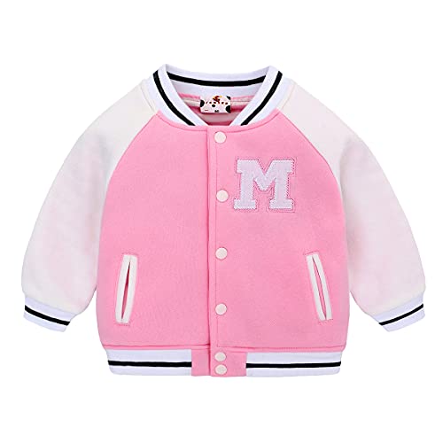 Famuka Baby Jacke Jungen Mädchen College Jacke Herbst Winter Übergangsjacke (Rosa, 9-12 Monate/80) von Famuka