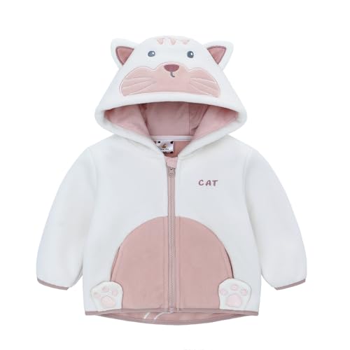 Famuka Baby Jacke Jungen Mädchen Übergangsjacke Fleece Reißverschluss Herbst Frühling Kleinkinder Mantel Kapuzenjacke (Rosa, 12M) von Famuka