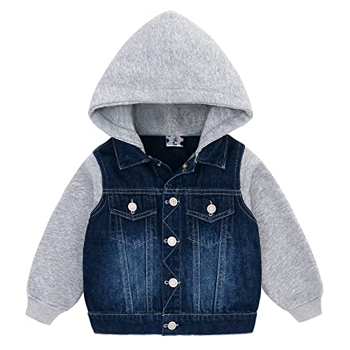 Famuka Baby Jeansjacke kleinkinder Jacke Jungen Mädchen Jeans Jacke Kapuze Denim Waschungseffekt Baumwolle (Dunkelblau, 24M) von Famuka