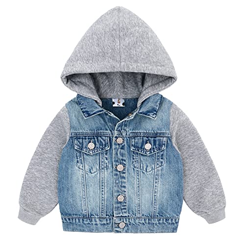 Famuka Baby Jeansjacke kleinkinder Jacke Jungen Mädchen Jeans Jacke Kapuze Denim Waschungseffekt Baumwolle (Hellblau, 24M) von Famuka