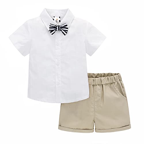 Famuka Baby Junge Anzug Set Sommer Kurzarm Smoking Hochzeit Geburtstag Outfit Fotoshooting Babykleidung (Weiß, 9M) von Famuka