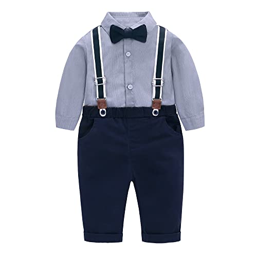 Famuka Baby Junge Anzug Smoking Taufe Hochzeit Festlich Babykleidung Set Outfit Fotoshooting (80, Blau) von Famuka