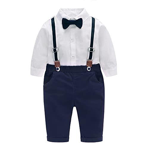 Famuka Baby Junge Anzug Smoking Taufe Hochzeit Festlich Babykleidung Set Outfit Fotoshooting (90, Weiß) von Famuka